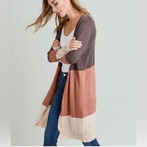 Doe & Rae Colorblock 100% Angora Longline Open Cardigan Duster Sweater Sz Small